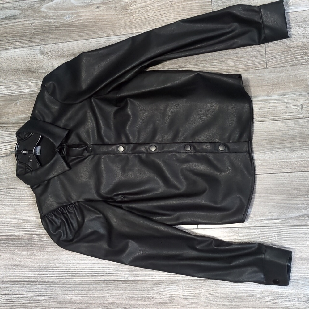 H&M Divided Faux Leather Vegan Black Puff Sleeve Shacket XS